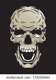 hand-drawn  illustration of screaming skull