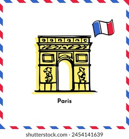 Ilustración dibujada a mano serie de símbolos de París, Arco de Triunfo.