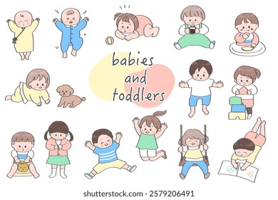 Hand-drawn illustration set of babies and toddlers - Standard color