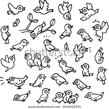 Hand-drawn illustration set of bird characters