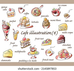 Conjunto de ilustraciones hechas a mano de dulces de café