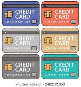 hand-drawn illustration set of credit card