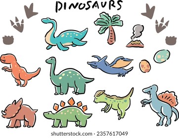  Hand-drawn illustration set of dinosaurs