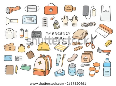 Hand-drawn illustration set of disaster prevention goods