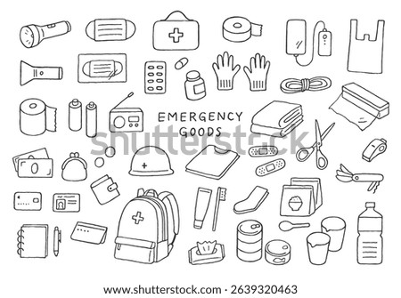 Hand-drawn illustration set of disaster prevention goods