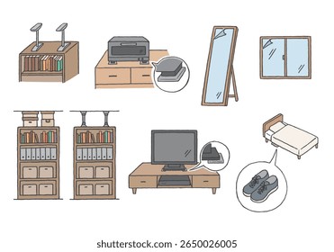 Hand-drawn illustration set for earthquake preparedness