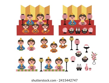 Hand-drawn illustration set for Hinamatsuri (Girls' Festival)