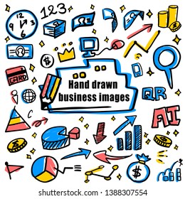 
Hand-drawn illustration set to image the business scene, illustration of finance, money, business, career up, time, various graphs