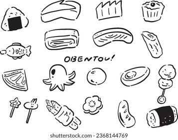 handgezeichnete Illustrationssets mit Beilagen für die Mittagsschachtel und Speiselinien