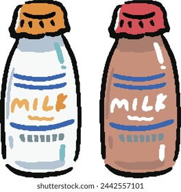 Hand-drawn illustration set of milk and coffee milk in a bottle