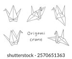 Hand-drawn illustration set of origami cranes