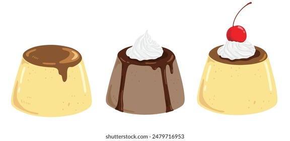 Hand-drawn illustration set of pudding with a wide variety of variations