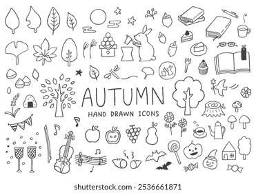 Hand-drawn illustration set related to autumn