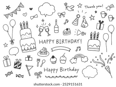 Hand-drawn illustration set related to birthdays