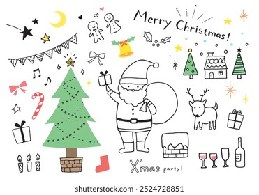 Hand-drawn illustration set related to Christmas