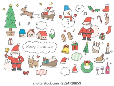 Hand-drawn illustration set related to Christmas