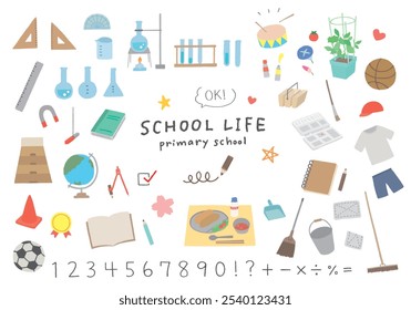 Hand-drawn illustration set related to elementary school classes
