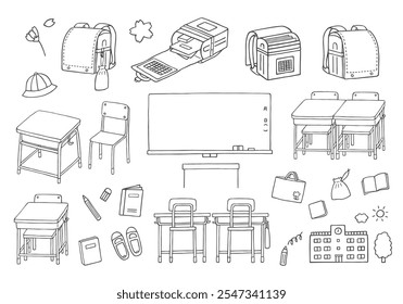 Conjunto de ilustrações desenhado à mão relacionado à escola primária