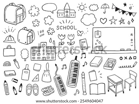 Hand-drawn illustration set related to elementary school