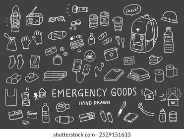 Hand-drawn illustration set related to emergency goods