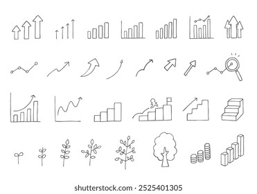 Hand-drawn illustration set related to graphs and growth