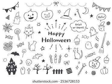 Hand-drawn illustration set related to Halloween