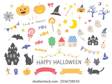 Hand-drawn illustration set related to Halloween