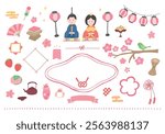 Hand-drawn illustration set related to Hinamatsuri