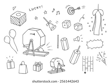 Hand-drawn illustration set related to lucky draws