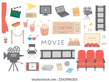 Hand-drawn illustration set related to movies