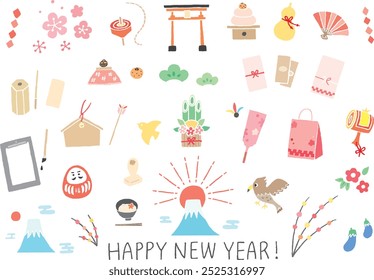 Hand-drawn illustration set related to New Year