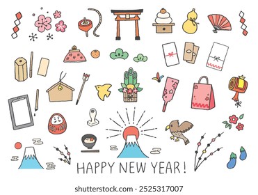 Hand-drawn illustration set related to New Year