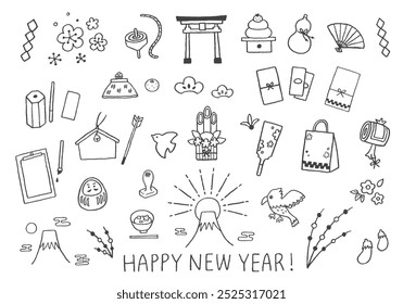 Hand-drawn illustration set related to New Year