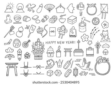 Hand-drawn illustration set related to New Year