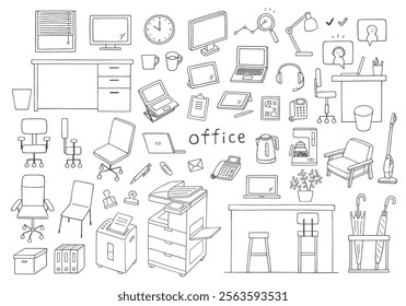 Hand-drawn illustration set related to offices