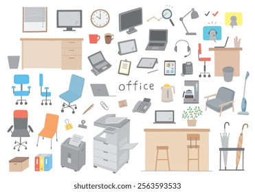 Hand-drawn illustration set related to offices