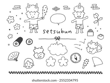 Hand-drawn illustration set related to Setsubun