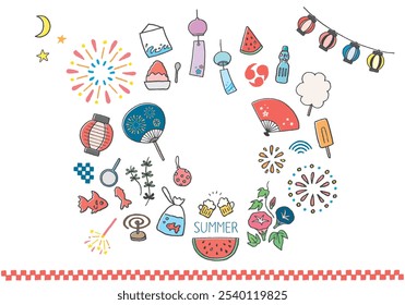 Hand-drawn illustration set related to summer festivals
