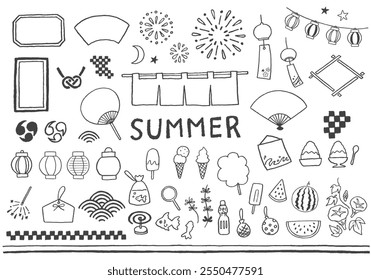 Hand-drawn illustration set related to summer festivals