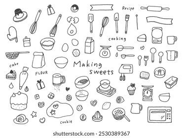 Hand-drawn illustration set related to sweets making