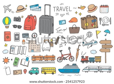 Hand-drawn illustration set related to travel