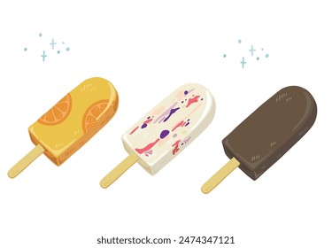 Handgezeichnetes Illustrations-Set aus einfachem Eis mit drei Geschmacksrichtungen