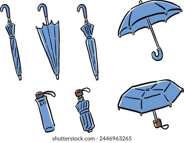 Hand-drawn illustration set of umbrellas