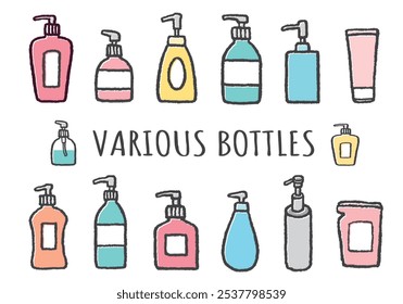 Hand-drawn illustration set of various bottles