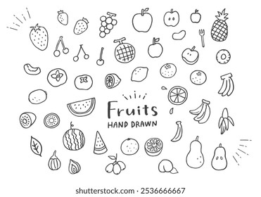 Conjunto de ilustración dibujado a mano de varias frutas