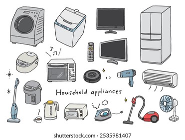 Hand-drawn illustration set of various home appliances