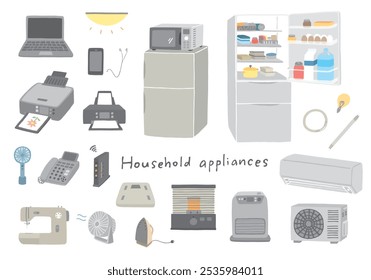 Hand-drawn illustration set of various home appliances