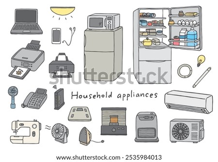 Hand-drawn illustration set of various home appliances