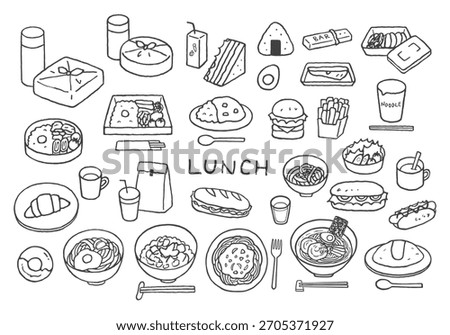 Hand-drawn illustration set of various lunch dishes