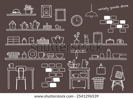 Hand-drawn illustration set of various miscellaneous goods